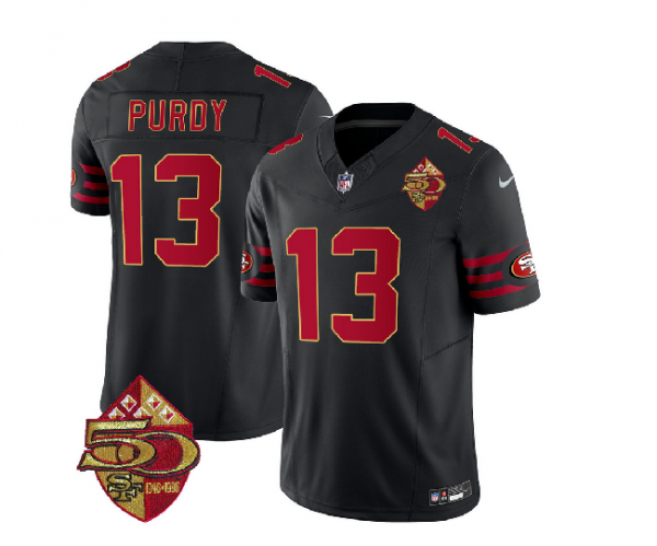 Men San Francisco 49ers #13 Brock Purdy Black 2023 F.U.S.E. 50th Patch Throwback Stitched Football Jersey
