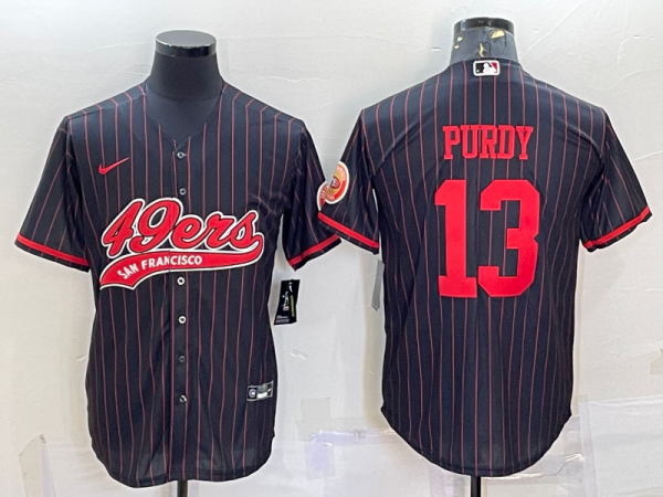 Men San Francisco 49ers #13 Brock Purdy Black With Patch Cool Base Stitched Baseball Jersey