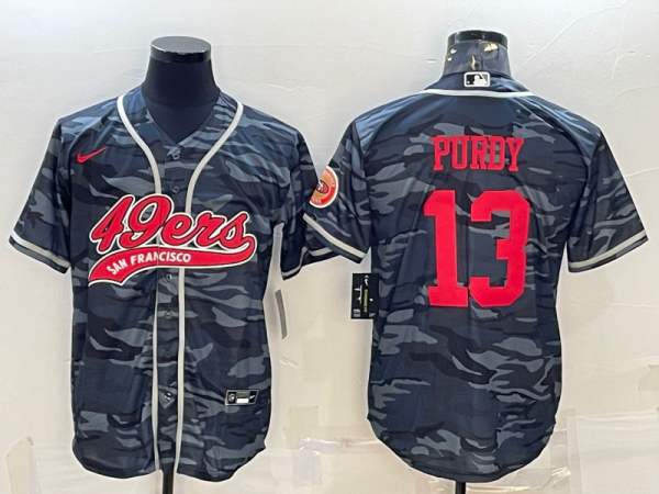 Men San Francisco 49ers #13 Brock Purdy Grey Camo With Patch Cool Base Stitched Baseball Jersey