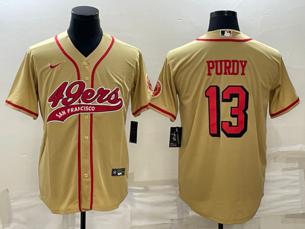 Men San Francisco 49ers #13 Brock Purdy New Gold With Patch Cool Base Stitched Baseball Jersey
