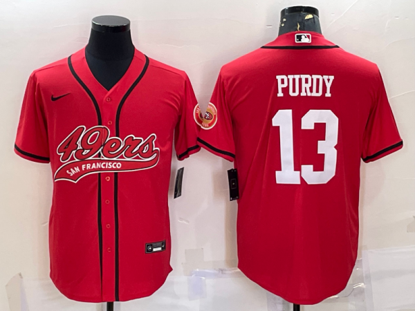 Men San Francisco 49ers #13 Brock Purdy Red With Patch Cool Base Stitched Baseball Jersey