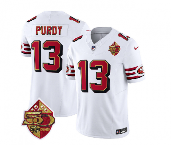 Men San Francisco 49ers #13 Brock Purdy White 2023 F.U.S.E. 50th Patch Vapor Untouchable Limited Stitched Football Jersey