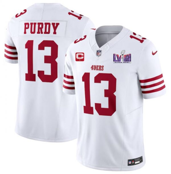 Men San Francisco 49ers #13 Brock Purdy White F.U.S.E. Super Bowl LVIII Patch And 1-star C Patch Vapor Untouchable Limited Stitched Football Jersey