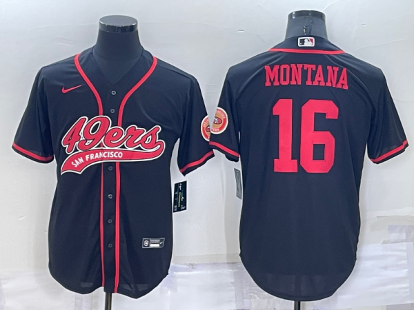 Men San Francisco 49ers #16 Joe Montana Black Cool Base Stitched Baseball Jersey