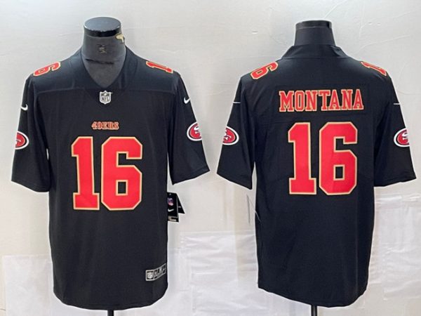 Men San Francisco 49ers #16 Joe Montana Black Vapor Untouchable Limited Stitched Jersey