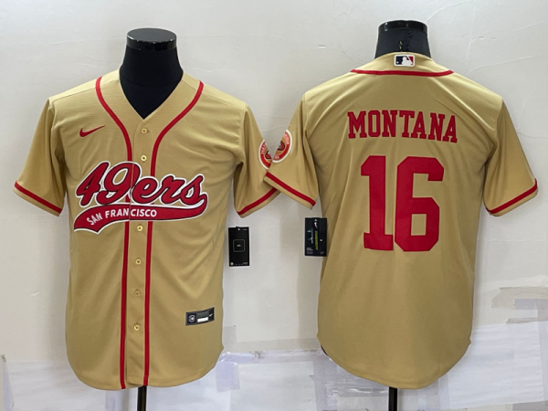 Men San Francisco 49ers #16 Joe Montana Gold Cool Base Stitched Baseball Jersey