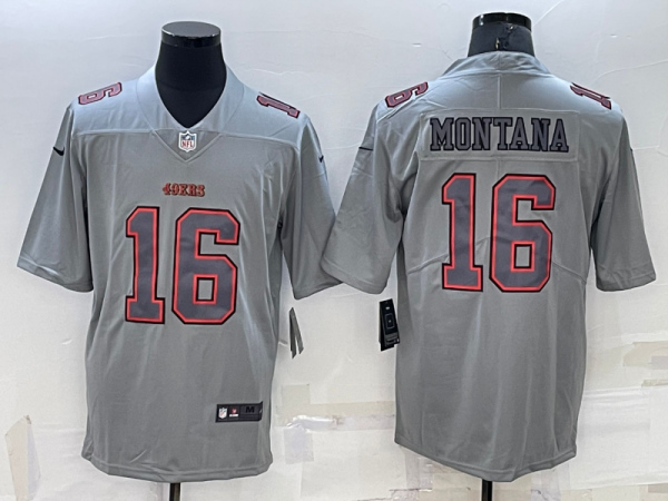 Men San Francisco 49ers #16 Joe Montana Grey Atmosphere Fashion Stitched Jersey
