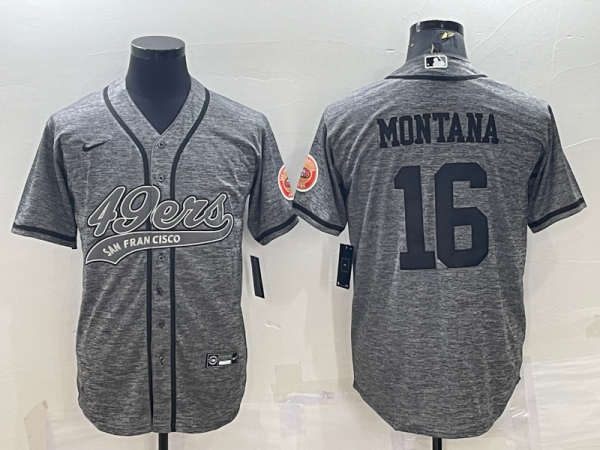 Men San Francisco 49ers #16 Joe Montana Grey With Patch Cool Base Stitched Baseball Jersey