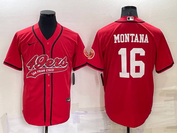 Men San Francisco 49ers #16 Joe Montana Red Cool Base Stitched Baseball Jersey