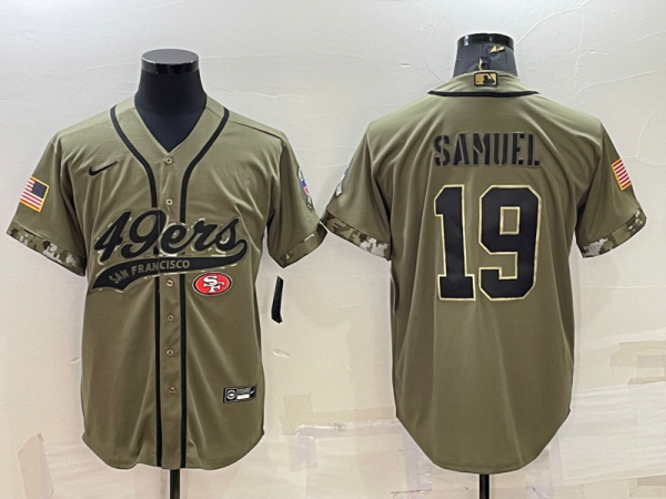 Men San Francisco 49ers #19 Deebo Samuel 2022 Olive Salute to Service Cool Base Stitched Baseball Jersey