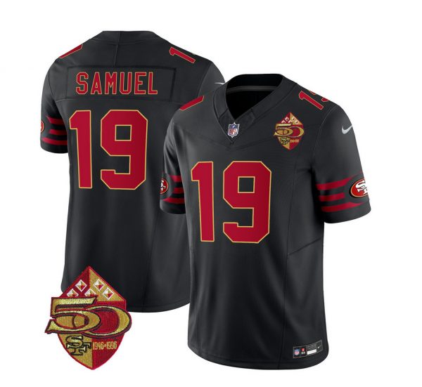 Men San Francisco 49ers #19 Deebo Samuel Black 2023 F.U.S.E. 50th Patch Vapor Limited Stitched Football Jersey