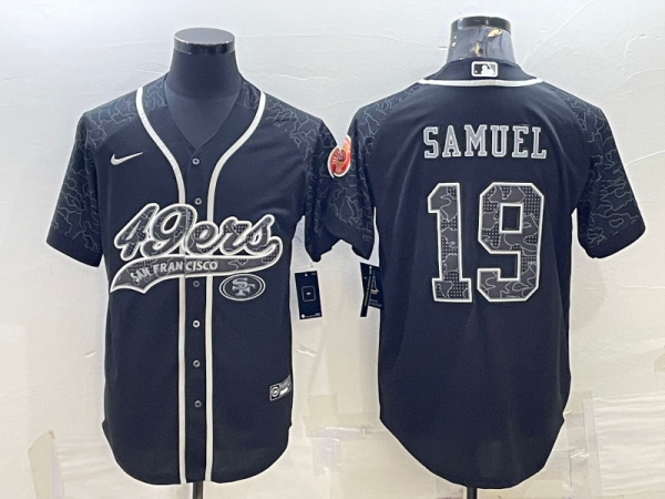 Men San Francisco 49ers #19 Deebo Samuel Black Reflective With Patch Cool Base Stitched Baseball Jersey