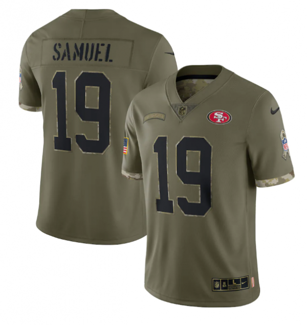 Men San Francisco 49ers #19 Deebo Samuel Olive 2022 Salute To Service Limited Stitched Jersey