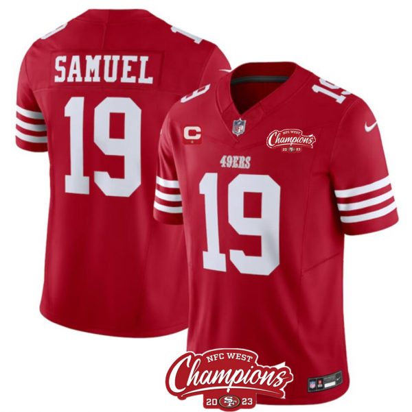 Men San Francisco 49ers #19 Deebo Samuel Red 2023 F.U.S.E. With 1-star C Patch And NFC West Champions Patch Stitched Football Jersey