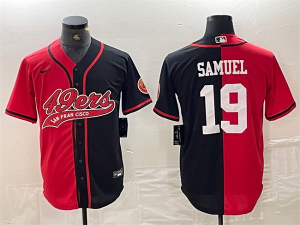 Men San Francisco 49ers #19 Deebo Samuel Red/Black Split With Patch Cool Base Stitched Baseball Jersey