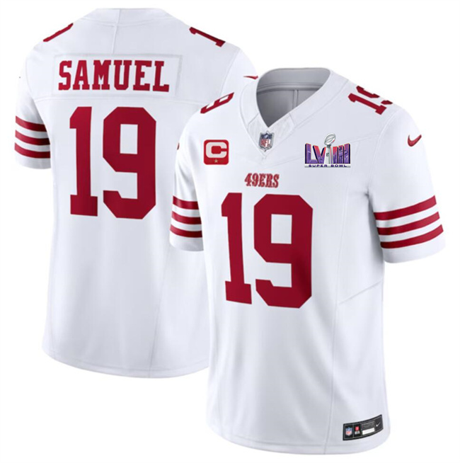 Men San Francisco 49ers #19 Deebo Samuel White F.U.S.E. Super Bowl LVIII Patch And 1-star C Patch Vapor Untouchable Limited Stitched Football Jersey