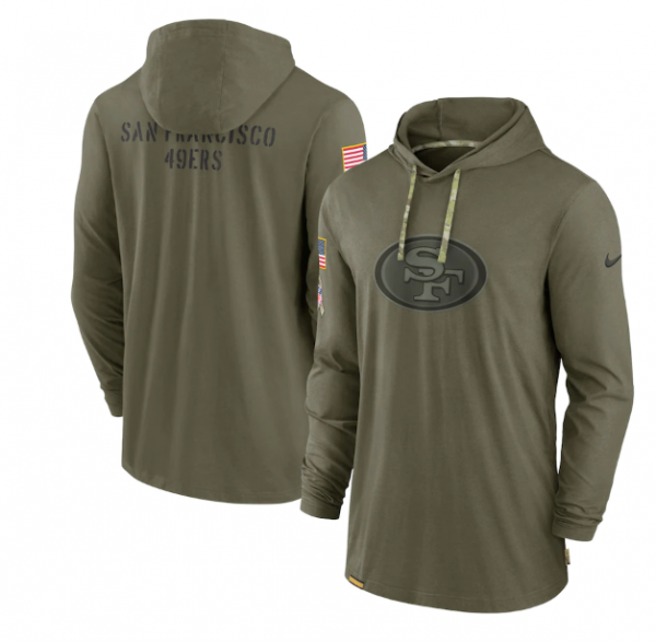 Men San Francisco 49ers 2022 Olive Salute to Service Tonal Pullover Hoodie