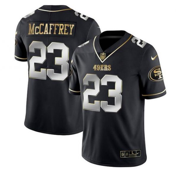 Men San Francisco 49ers #23 Christian McCaffrey Black Gold Stitched Jersey
