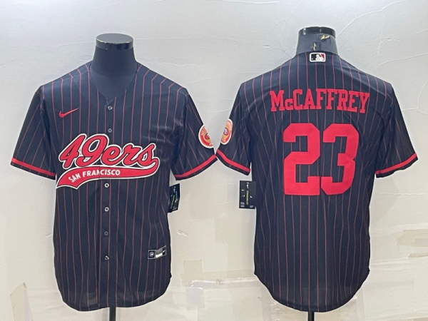 Men San Francisco 49ers #23 Christian McCaffrey Black With Patch Cool Base Stitched Baseball Jersey