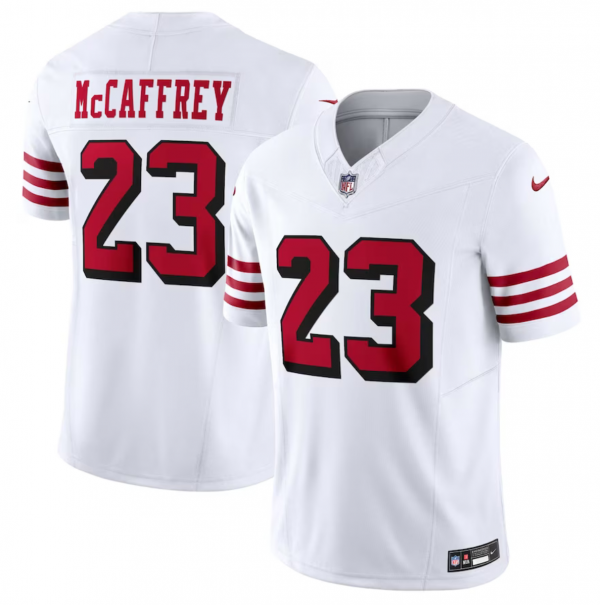 Men San Francisco 49ers #23 Christian McCaffrey New White 2023 F.U.S.E. Vapor Untouchable Limited Stitched Football Jersey
