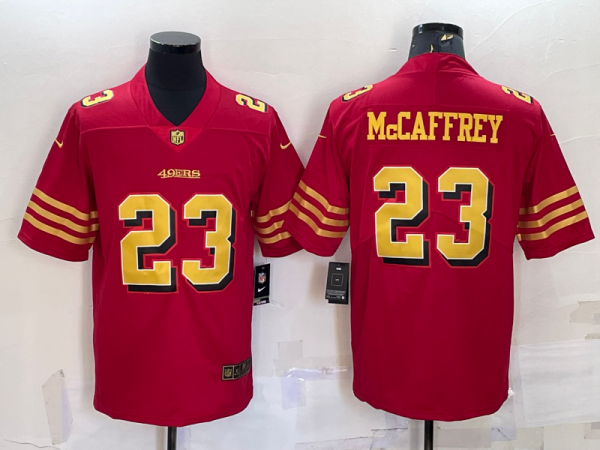 Men San Francisco 49ers #23 Christian McCaffrey Red Gold Vapor Untouchable Limited Stitched Jersey