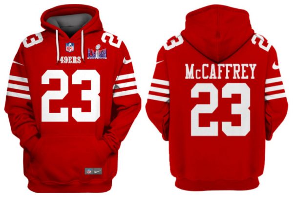 Men San Francisco 49ers #23 Christian McCaffrey Red Super Bowl LVIII Alternate Pullover Hoodie