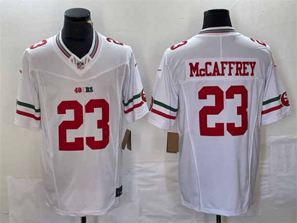 Men San Francisco 49ers #23 Christian McCaffrey White 2023 F.U.S.E. Vapor Untouchable Limited Stitched Football Jersey