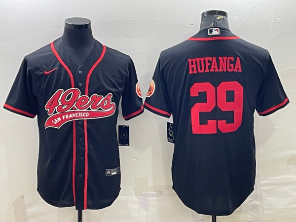 Men San Francisco 49ers #29 Talanoa Hufanga Black With Patch Cool Base Stitched Baseball Jersey