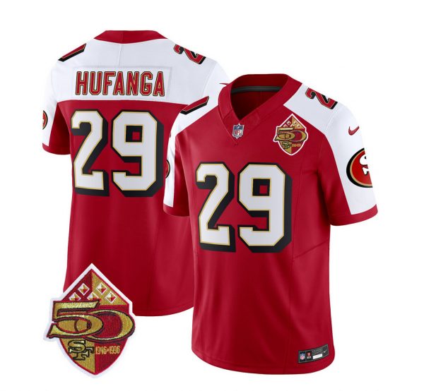 Men San Francisco 49ers #29 Talanoa Hufanga Red/White 2023 F.U.S.E. 50th Patch Throwback Stitched Football Jersey