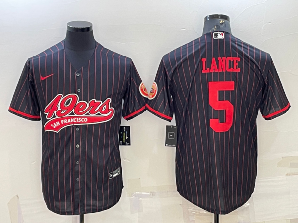 Men San Francisco 49ers #5 Trey Lance Black With Patch Cool Base Stitched Baseball Jersey