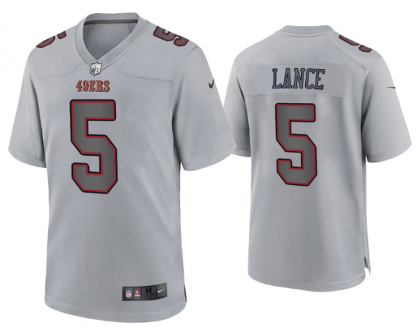 Men San Francisco 49ers #5 Trey Lance Grey Atmosphere Fashion Stitched Game Jersey