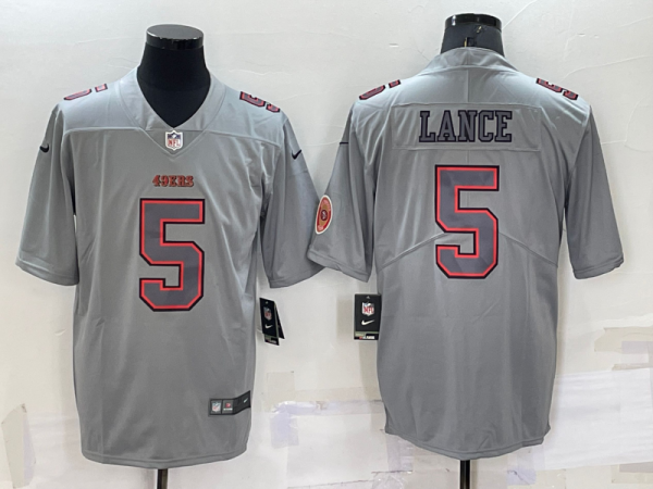 Men San Francisco 49ers #5 Trey Lance Grey With Patch Atmosphere Fashion Stitched Jersey