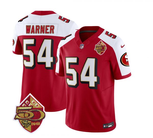 Men San Francisco 49ers #54 Fred Warner Red/White 2023 F.U.S.E. 50th Patch Vapor Limited Stitched Football Jersey