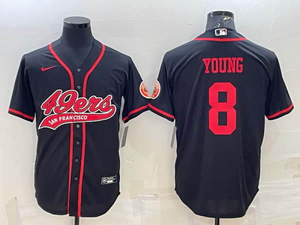 Men San Francisco 49ers #8 Steve Young Black With Patch Cool Base Stitched Baseball Jersey