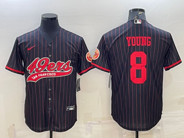 Men San Francisco 49ers #8 Steve Young Black With Patch Cool Base Stitched Baseball Jersey