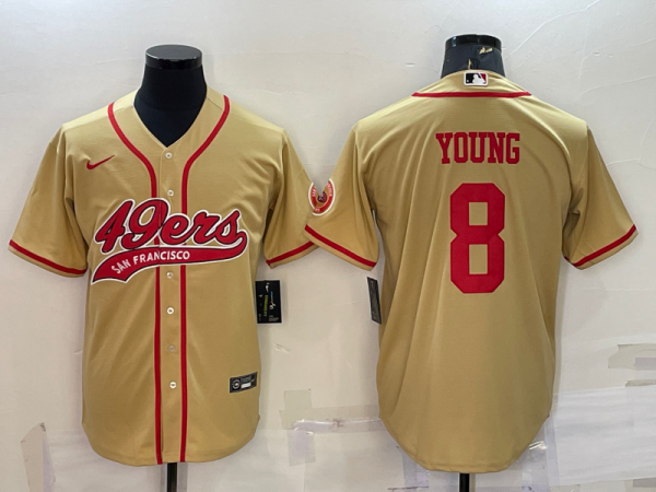 Men San Francisco 49ers #8 Steve Young Gold With Patch Cool Base Stitched Baseball Jersey
