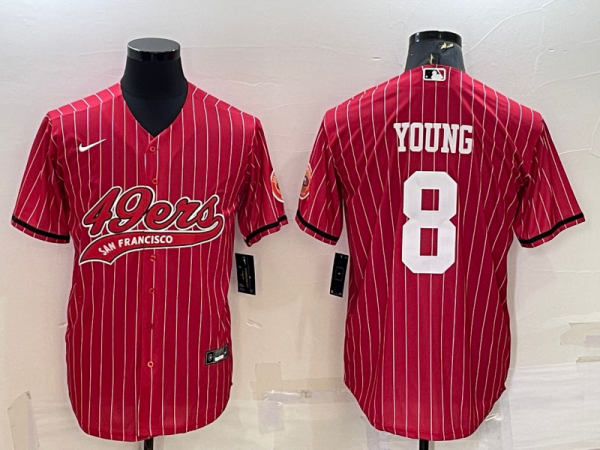 Men San Francisco 49ers #8 Steve Young Red With Patch Cool Base Stitched Baseball Jersey