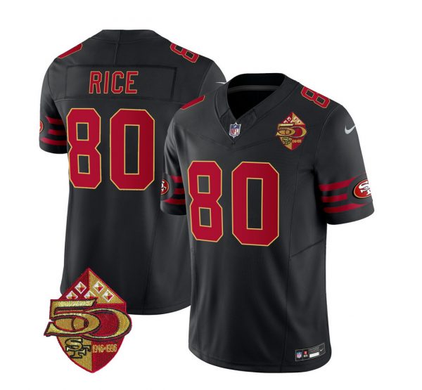 Men San Francisco 49ers #80 Jerry Rice Black 2023 F.U.S.E. 50th Patch Vapor Limited Stitched Football Jersey