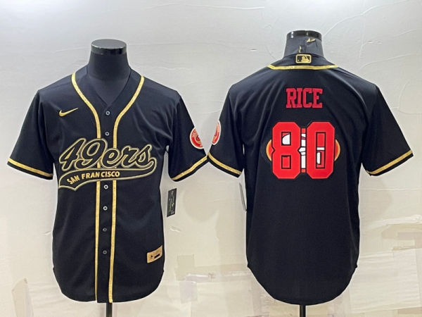 Men San Francisco 49ers #80 Jerry Rice Black Gold Team Big Logo With Patch Cool Base Stitched Baseball Jersey