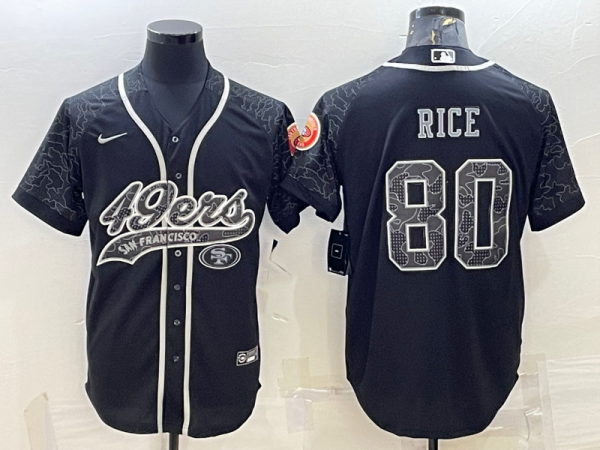 Men San Francisco 49ers #80 Jerry Rice Black Reflective With Patch Cool Base Stitched Baseball Jersey