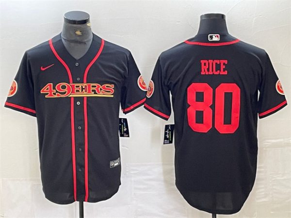 Men San Francisco 49ers #80 Jerry Rice Black With Patch Cool Base Stitched Baseball Jersey