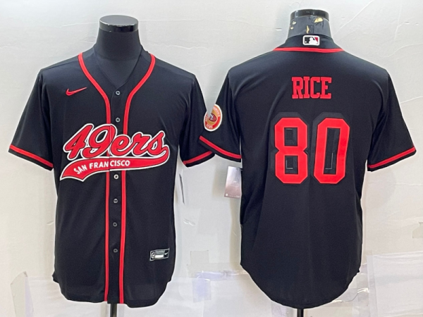 Men San Francisco 49ers #80 Jerry Rice Black With Patch Cool Base Stitched Baseball Jersey