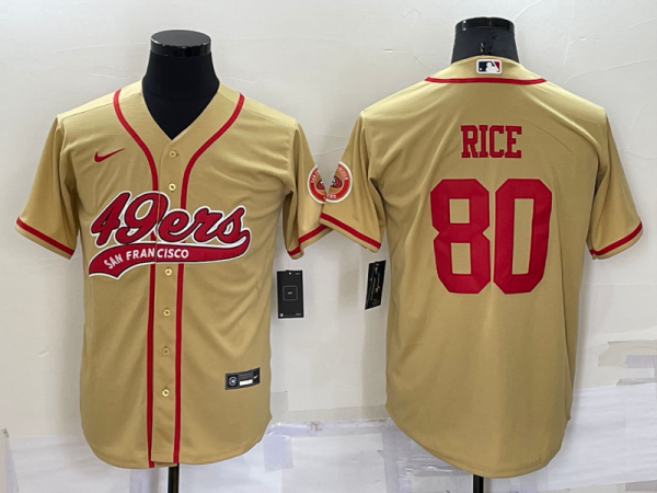 Men San Francisco 49ers #80 Jerry Rice Gold Cool Base Stitched Baseball Jersey