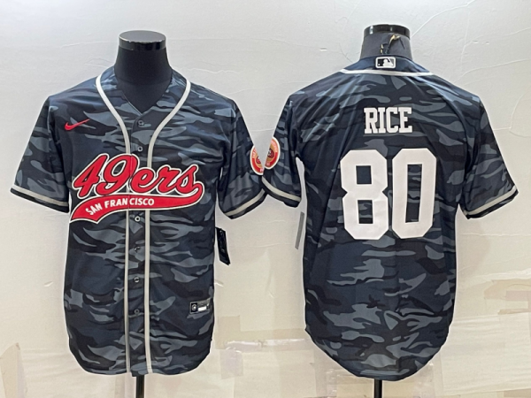 Men San Francisco 49ers #80 Jerry Rice Grey Camo With Patch Cool Base Stitched Baseball Jersey