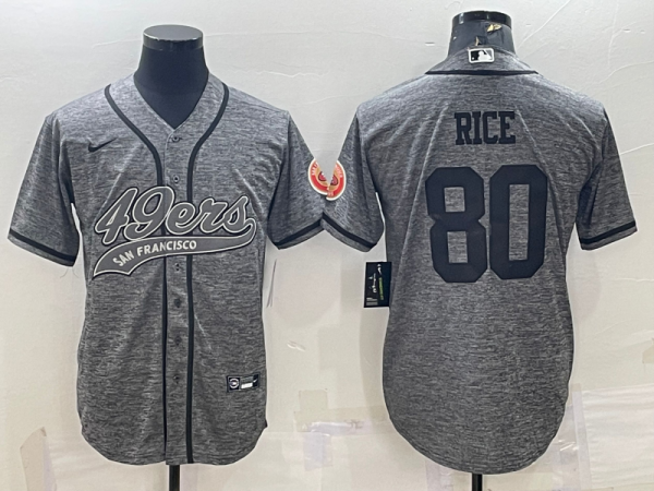 Men San Francisco 49ers #80 Jerry Rice Grey With Patch Cool Base Stitched Baseball Jersey