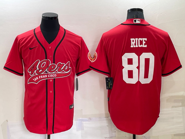 Men San Francisco 49ers #80 Jerry Rice Red Cool Base Stitched Baseball Jersey