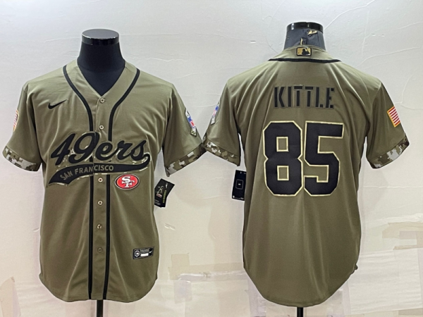 Men San Francisco 49ers #85 George Kittle 2022 Olive Salute to Service Cool Base Stitched Baseball Jersey
