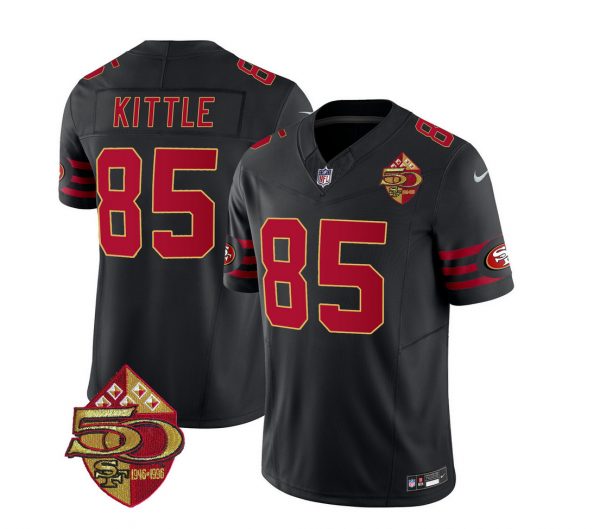 Men San Francisco 49ers #85 George Kittle Black 2023 F.U.S.E. 50th Patch Vapor Limited Stitched Football Jersey