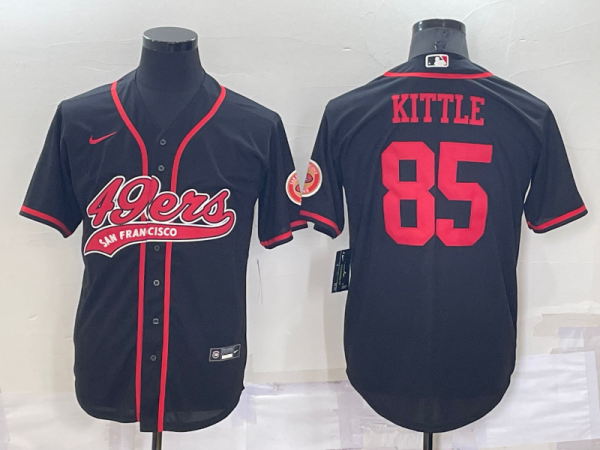 Men San Francisco 49ers #85 George Kittle Black Cool Base Stitched Baseball Jersey