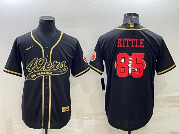 Men San Francisco 49ers #85 George Kittle Black Gold Team Big Logo With Patch Cool Base Stitched Baseball Jersey